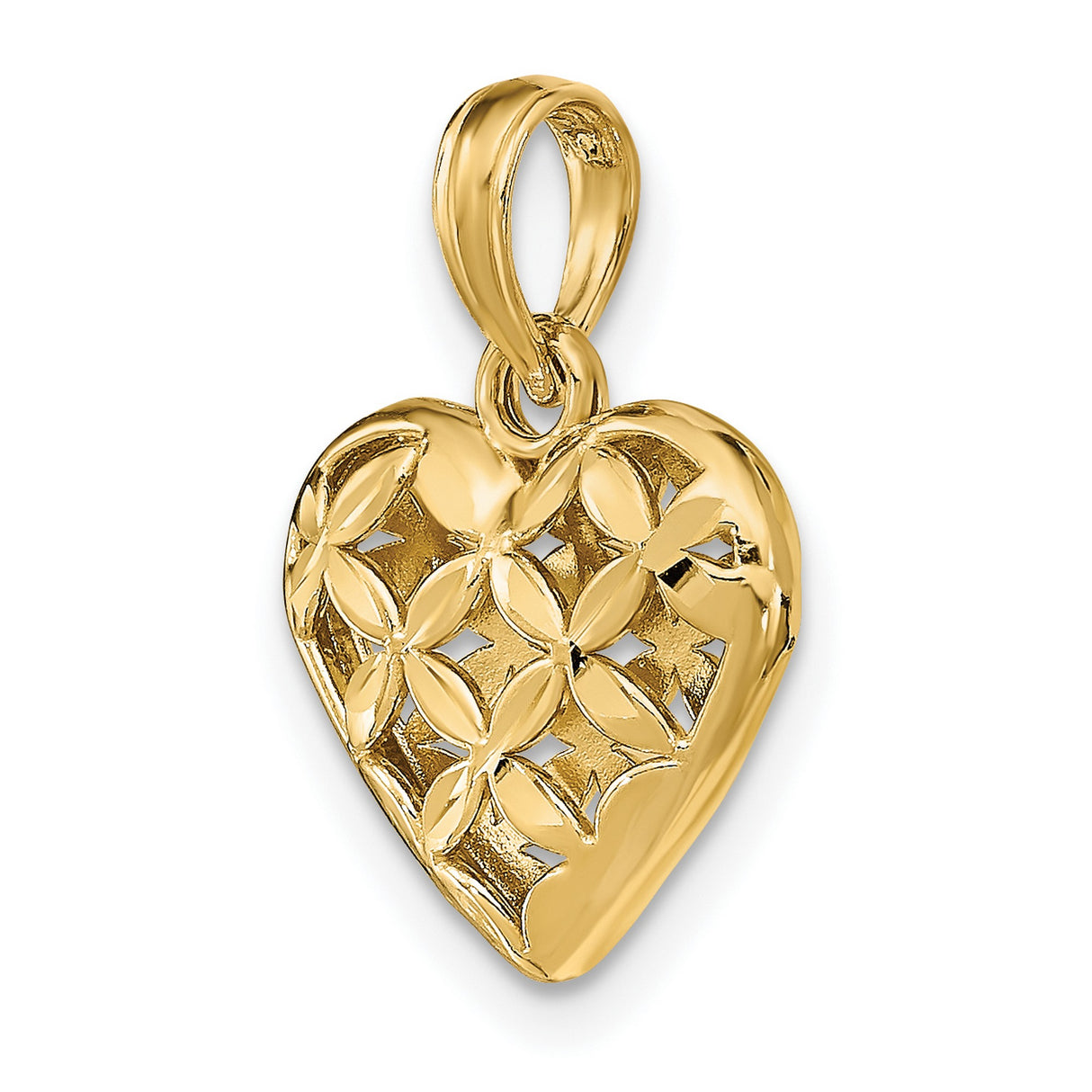 14k Yellow Gold Heart Pendant with Open Lattice Design and Polished Finish for Women