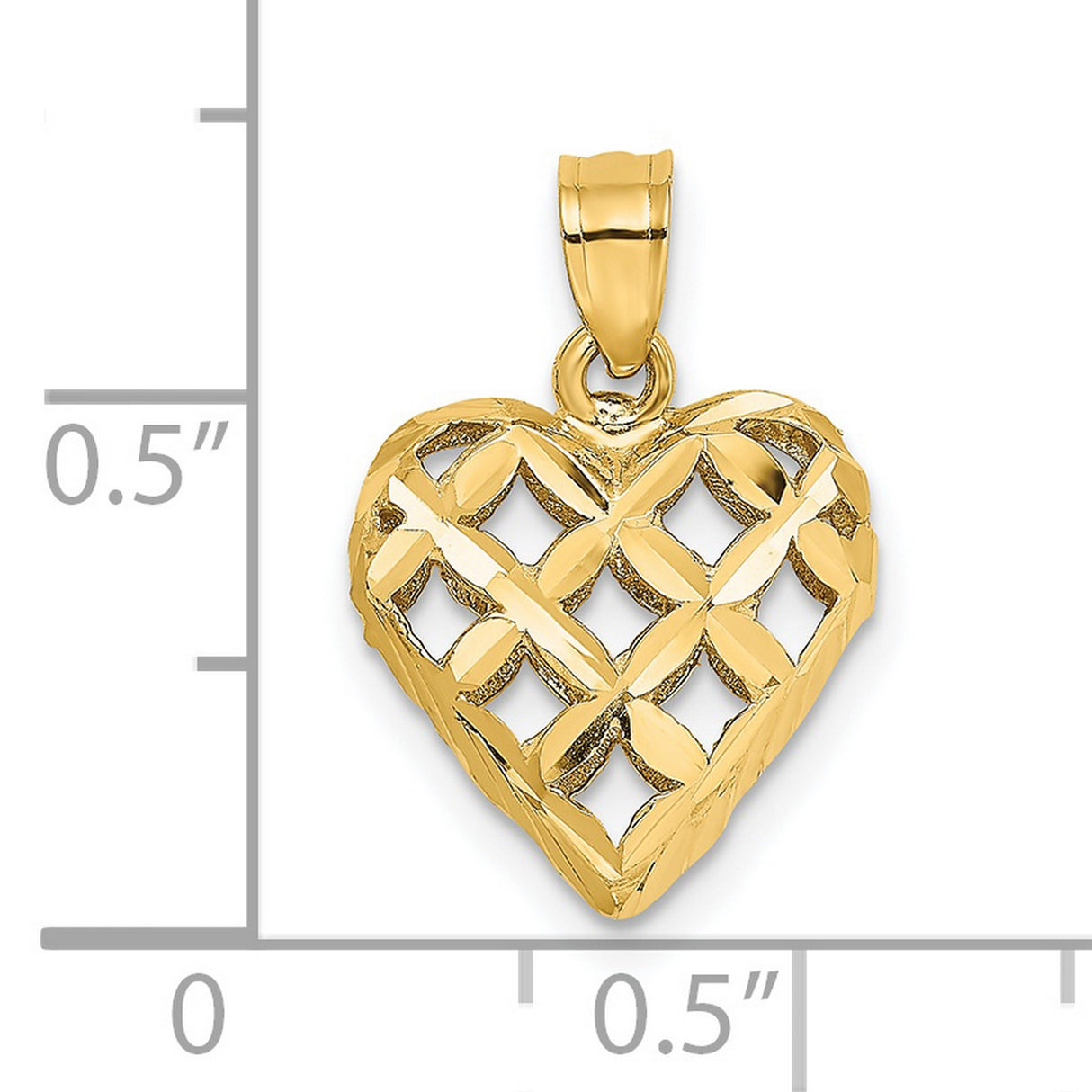 14k Yellow Gold Heart Pendant with Open Lattice Design and Polished Finish for Women