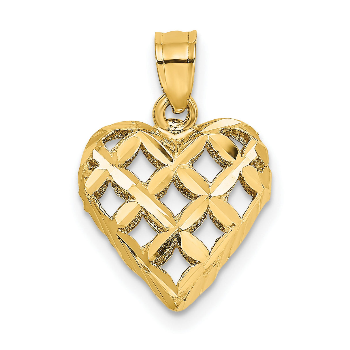 14k Yellow Gold Heart Pendant with Open Lattice Design and Polished Finish for Women