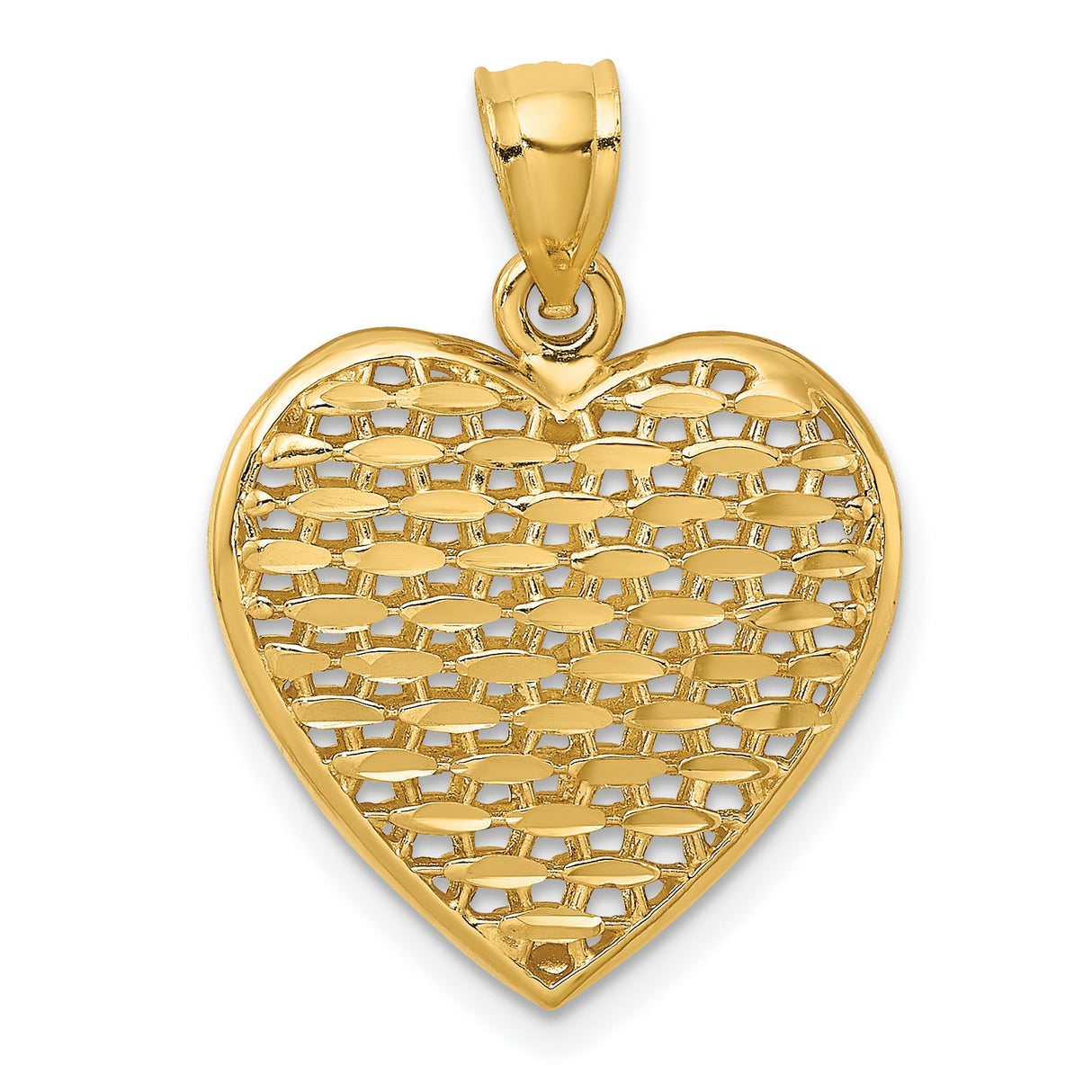 14k Yellow Gold Heart Pendant with Lattice Filigree Design for Women