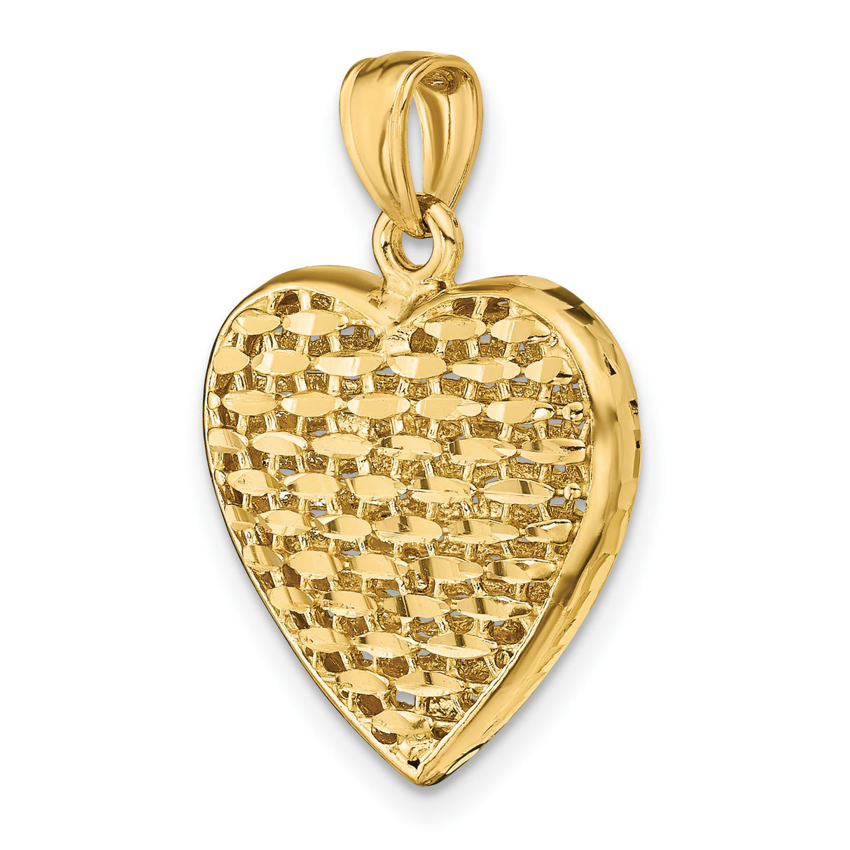 14k Yellow Gold Heart Pendant with Lattice Filigree Design for Women