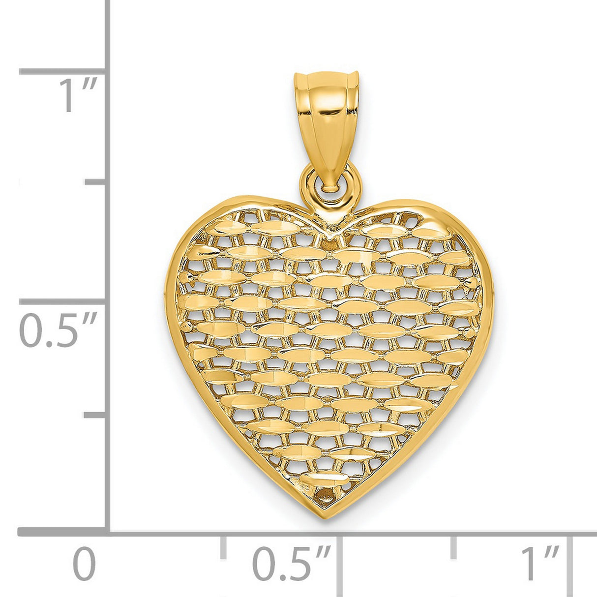 14k Yellow Gold Heart Pendant with Lattice Filigree Design for Women