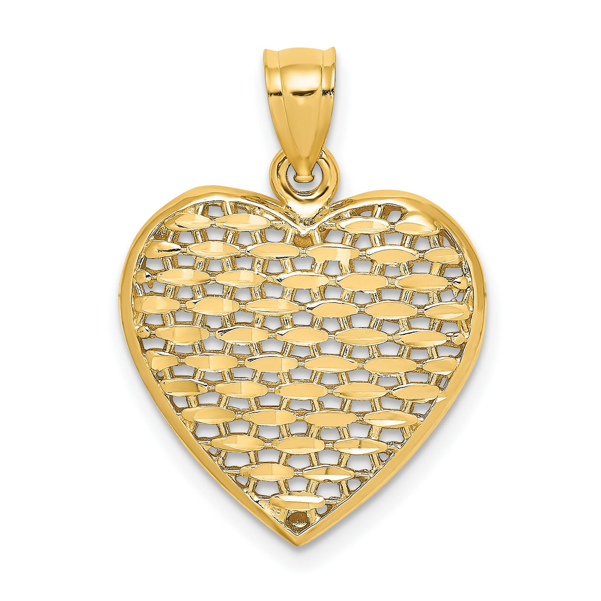 14k Yellow Gold Heart Pendant with Lattice Filigree Design for Women