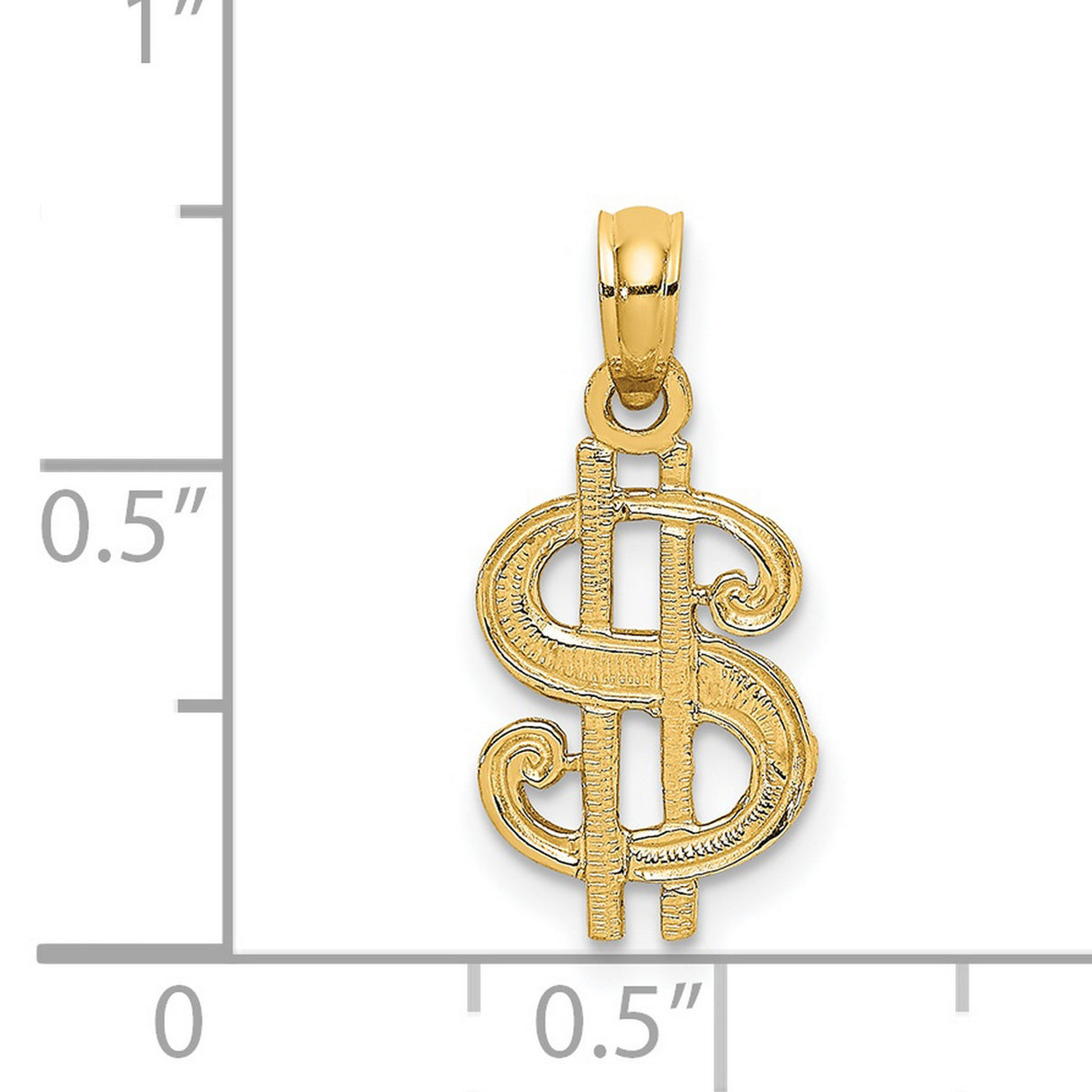 14k Yellow Gold Dollar Sign Pendant, Bold Textured Money Symbol, Hip Hop Style for Men or Unisex