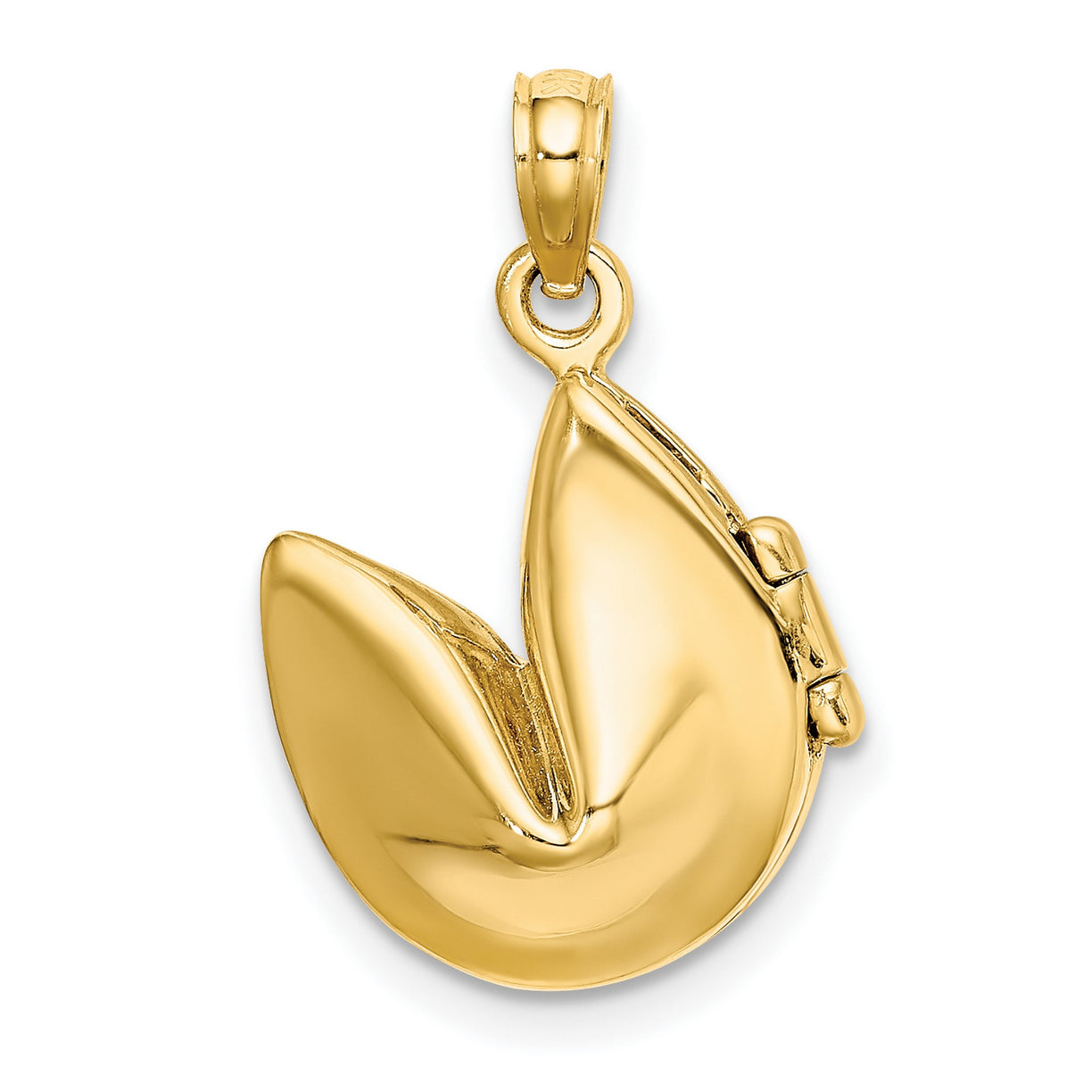 14k Yellow Gold Fortune Cookie Locket Pendant, Hinged Design, Good Luck Charm for Women