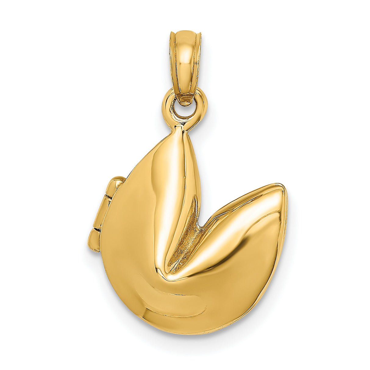 14k Yellow Gold Fortune Cookie Locket Pendant, Hinged Design, Good Luck Charm for Women