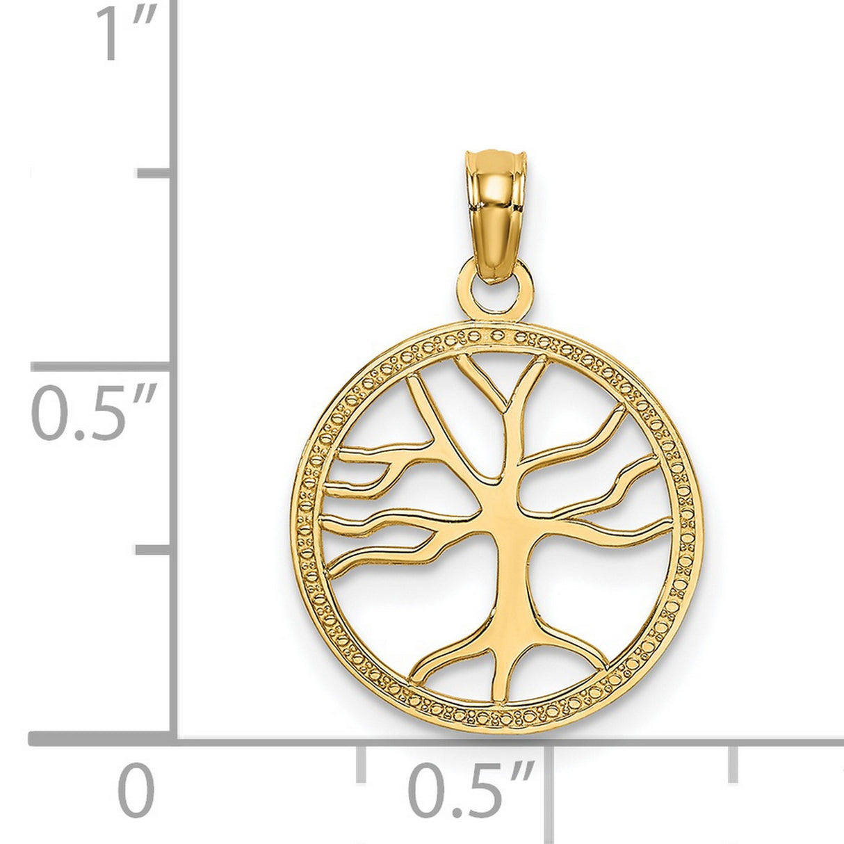 14k Yellow Gold Tree of Life Pendant with Openwork Design in Beaded Circle Frame