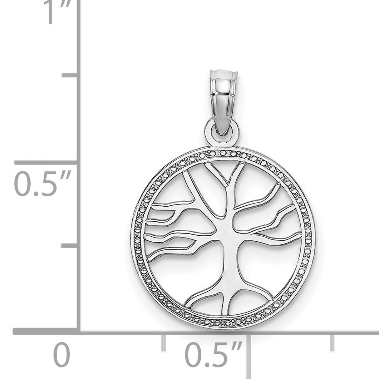14k White Gold Tree of Life Pendant with Openwork Design and Beaded Edge