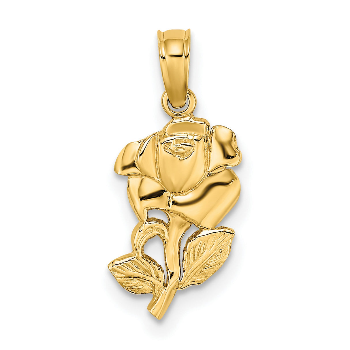 14k Yellow Gold Rose Pendant with Blooming Flower and Leaf Detail, Botanical Floral Charm for Women
