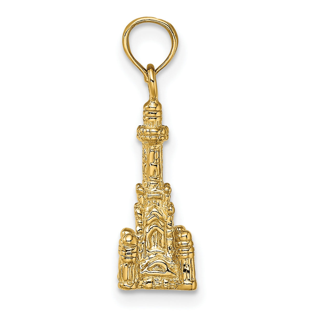 14k Yellow Gold Cathedral Pendant with Detailed Church Design, Religious Christian Jewelry