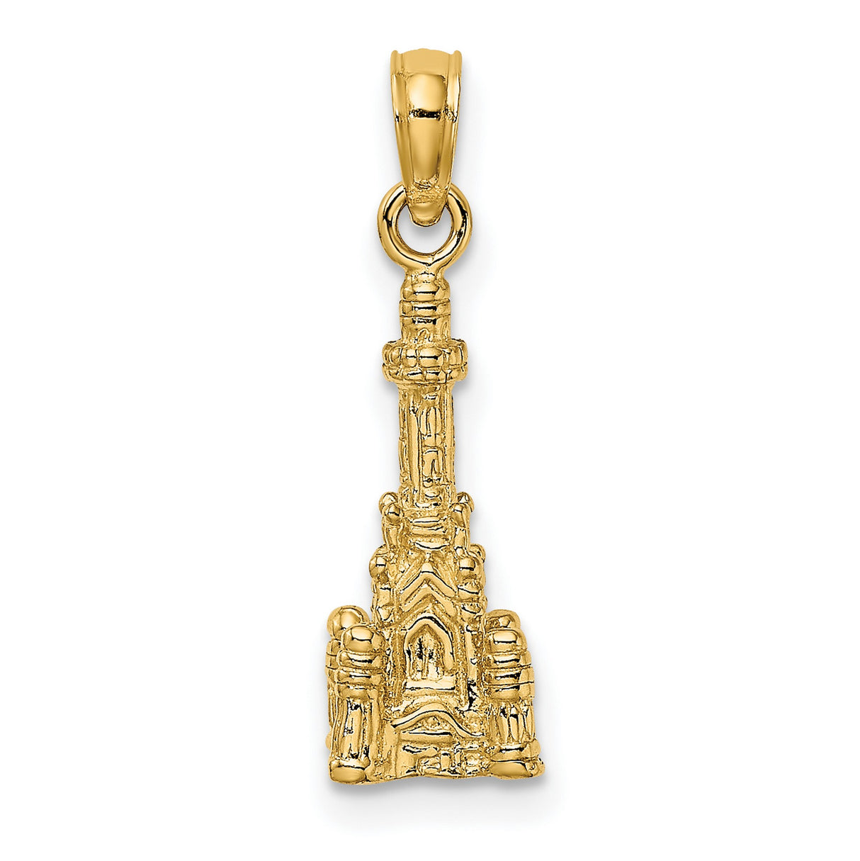 14k Yellow Gold Cathedral Pendant with Detailed Church Design, Religious Christian Jewelry