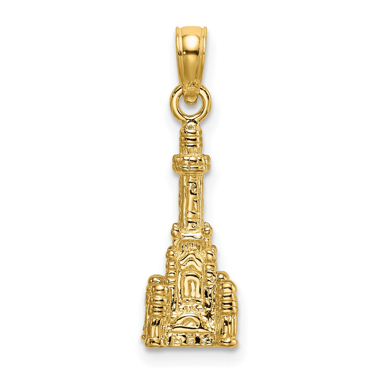 14k Yellow Gold Cathedral Pendant with Detailed Church Design, Religious Christian Jewelry