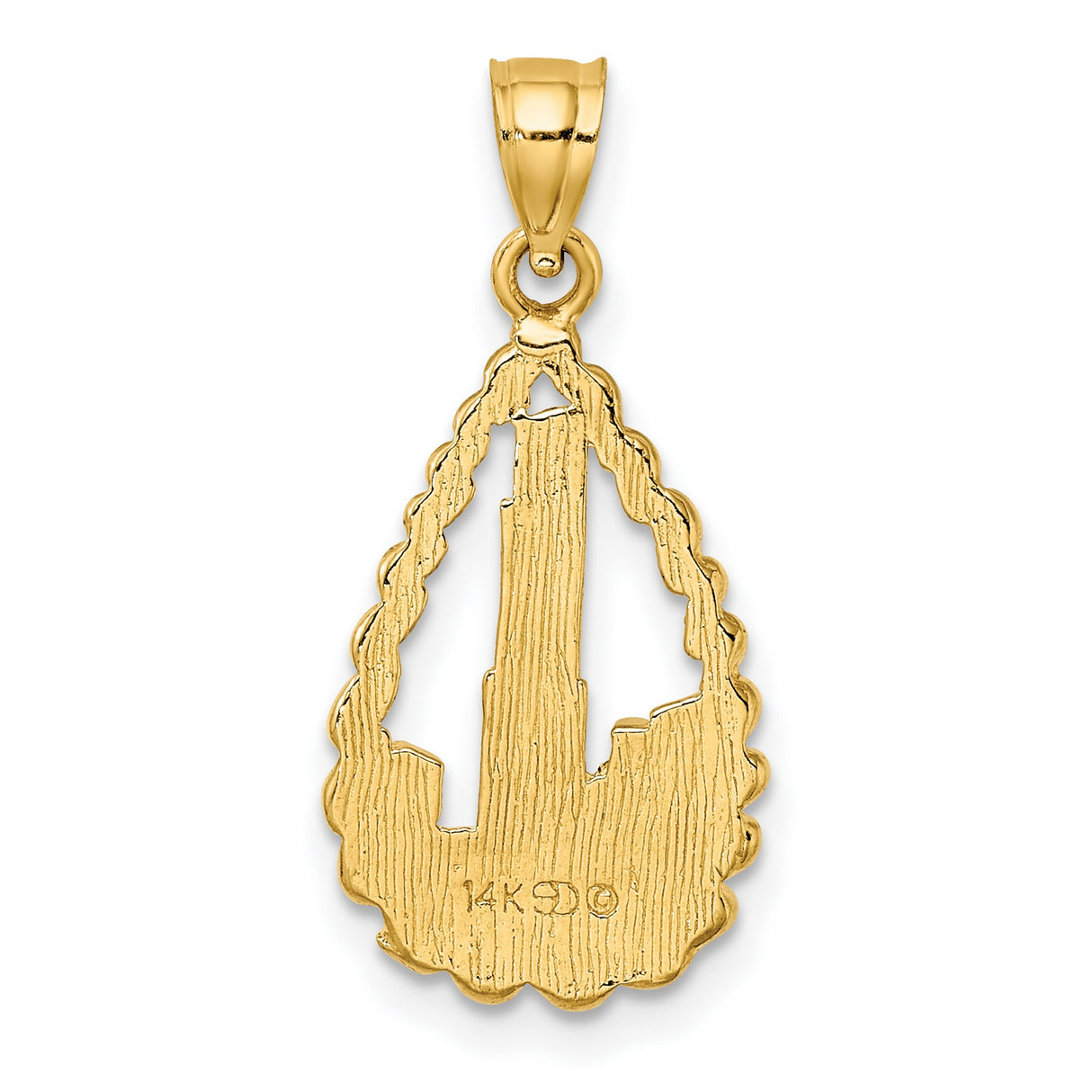 14k Yellow Gold Teardrop Pendant, Urban Skyline Design with Twisted Rope Border