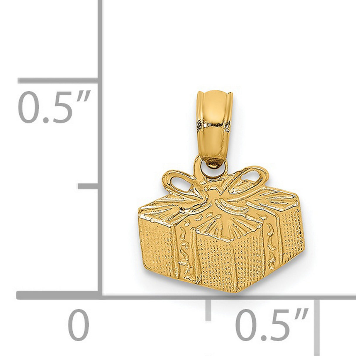 14k Yellow Gold Pendant with Ribbon Detail, Box Charm Design, Unisex Anniversary