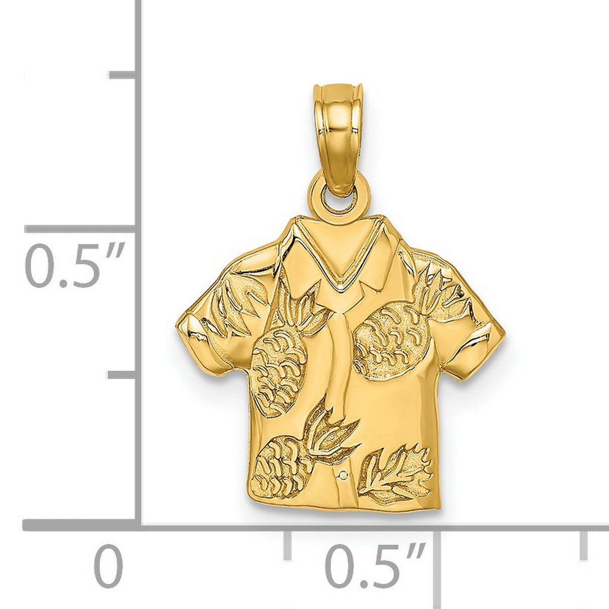 14k Yellow Gold Hawaiian Shirt Pendant with Pineapple and Leaf Detail, Tropical Unisex Charm