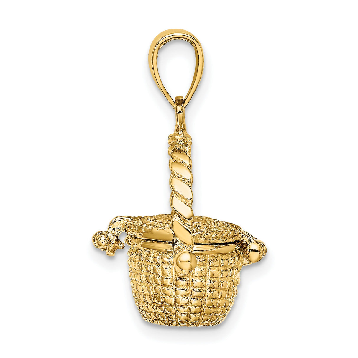 14k Yellow Gold Nantucket Basket Pendant with Hinged Lid, Woven Texture, Nautical Keepsake Charm