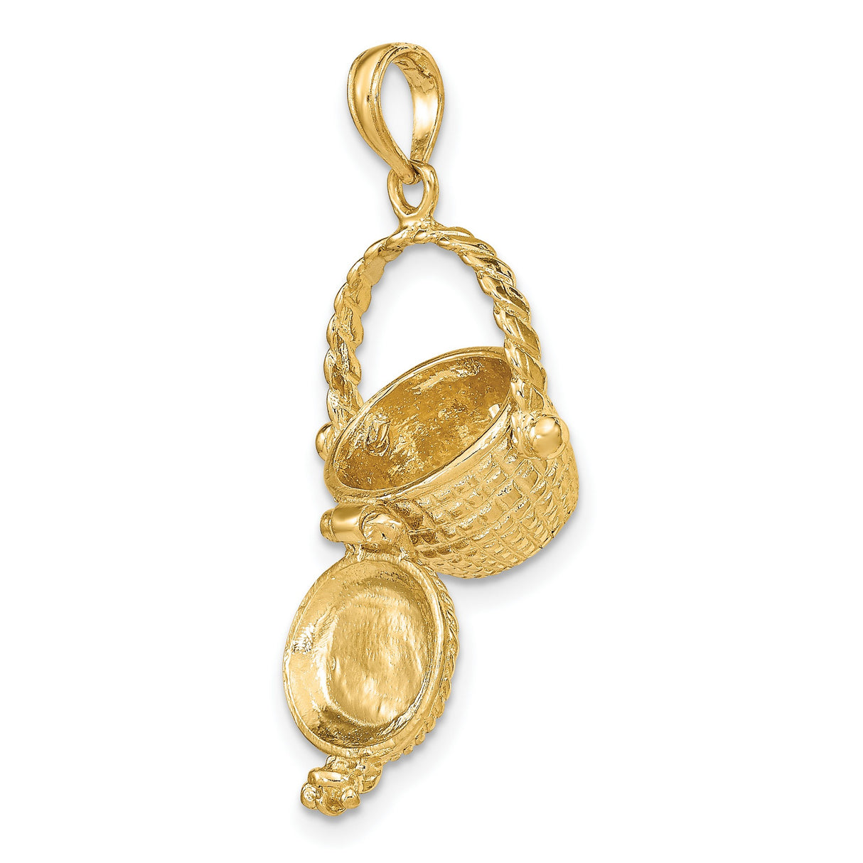 14k Yellow Gold Nantucket Basket Pendant with Hinged Lid, Woven Texture, Nautical Keepsake Charm