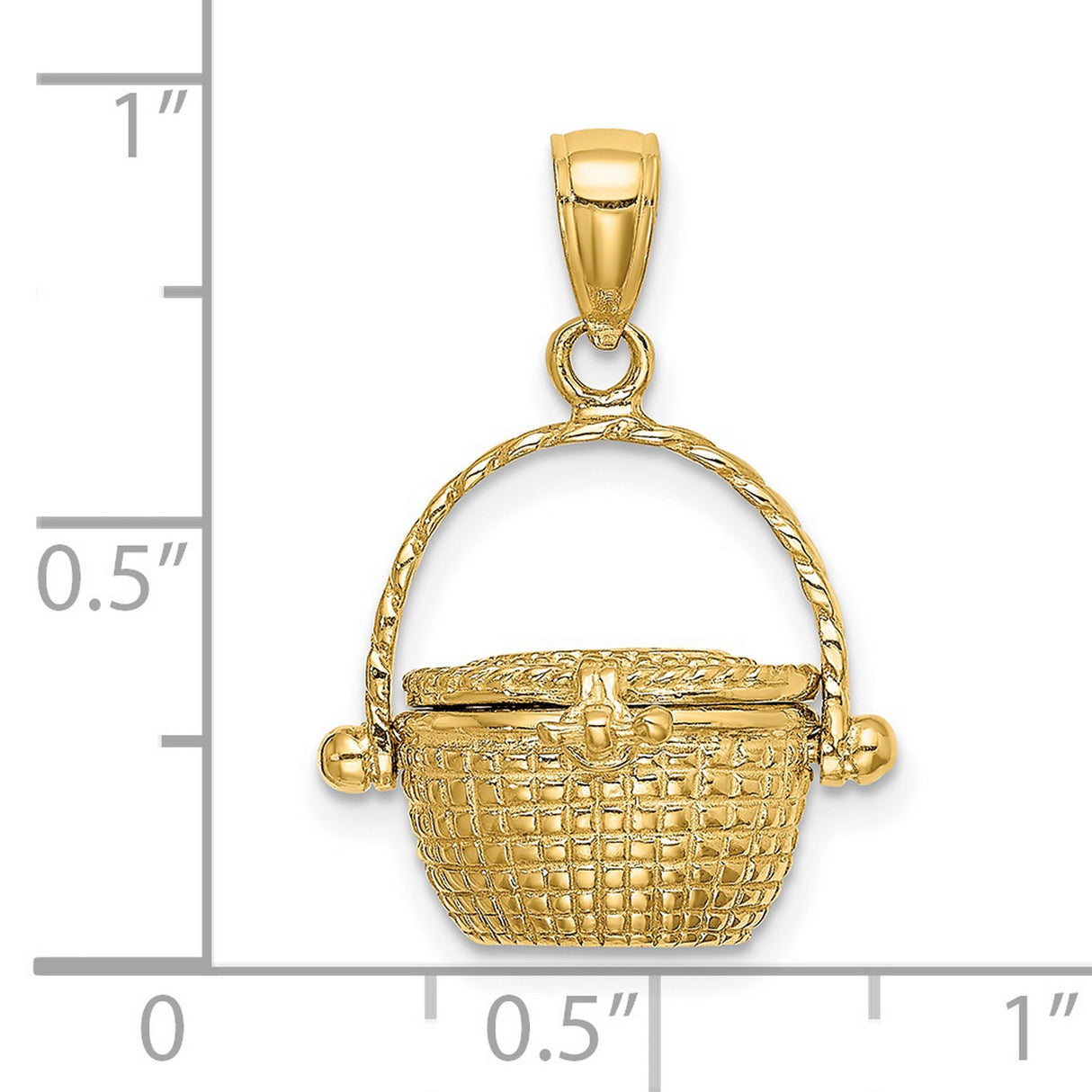 14k Yellow Gold Nantucket Basket Pendant with Hinged Lid, Woven Texture, Nautical Keepsake Charm