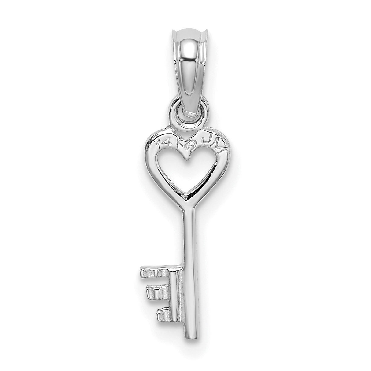 14k White Gold Heart Key Pendant, Romantic Love Symbol Charm for Women