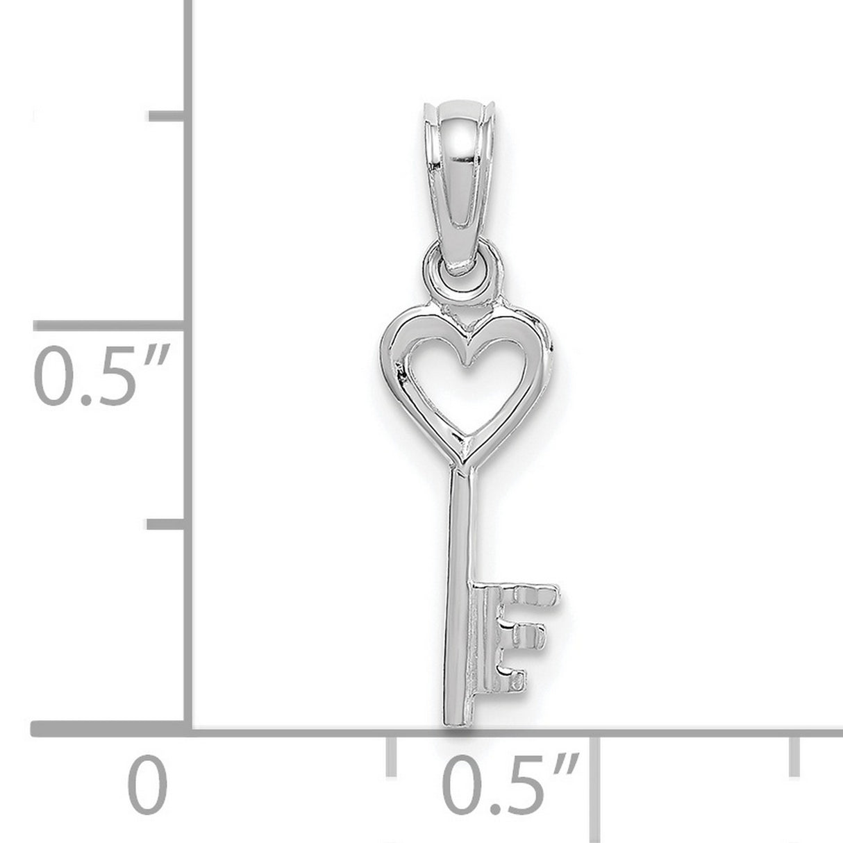 14k White Gold Heart Key Pendant, Romantic Love Symbol Charm for Women