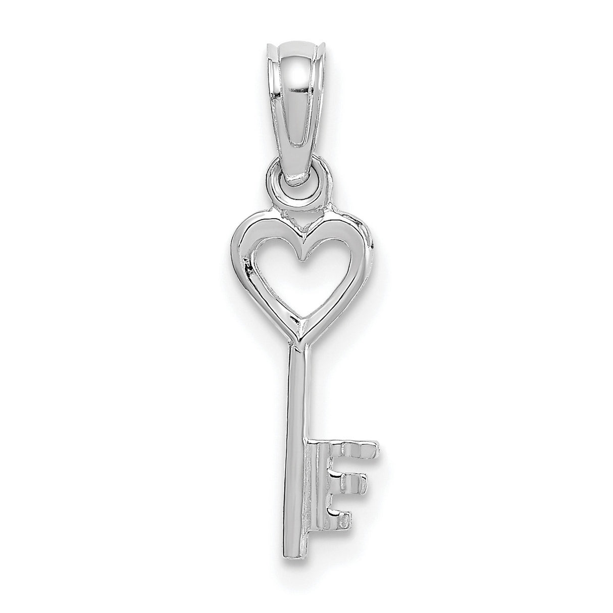 14k White Gold Heart Key Pendant, Romantic Love Symbol Charm for Women