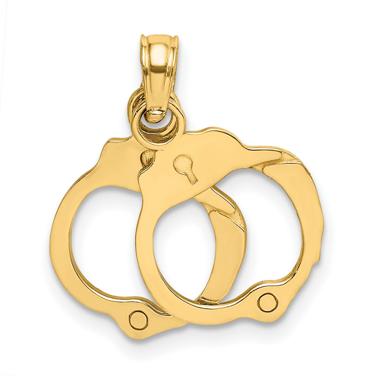 14k Yellow Gold Handcuff Pendant, Dual Handcuffs Symbolizing Justice and Strength