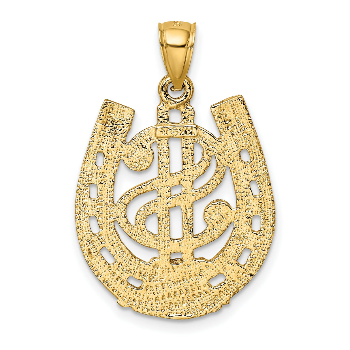 14k Yellow Gold Dollar Sign in Horseshoe Pendant, Symbol of Wealth and Luck for Men