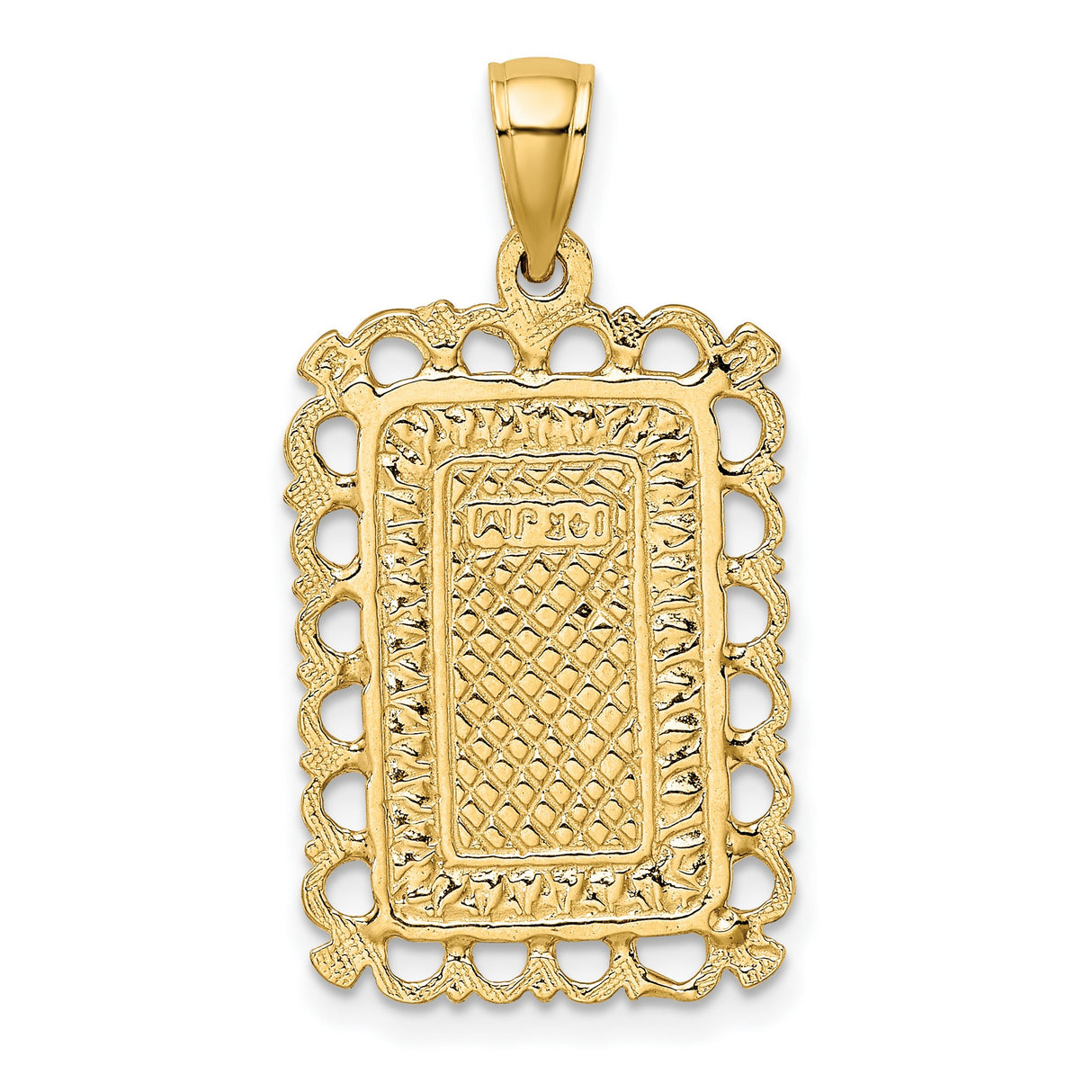 14k Yellow Gold Queen of Hearts Pendant with Lace Border, Playing Card Charm for Women
