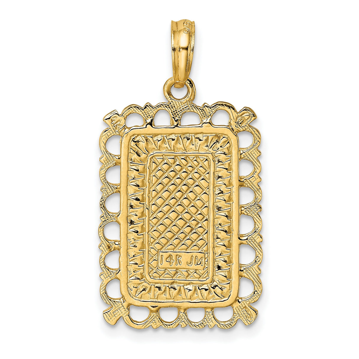 14k Yellow Gold King of Spades Rectangular Pendant, Scalloped Card Charm