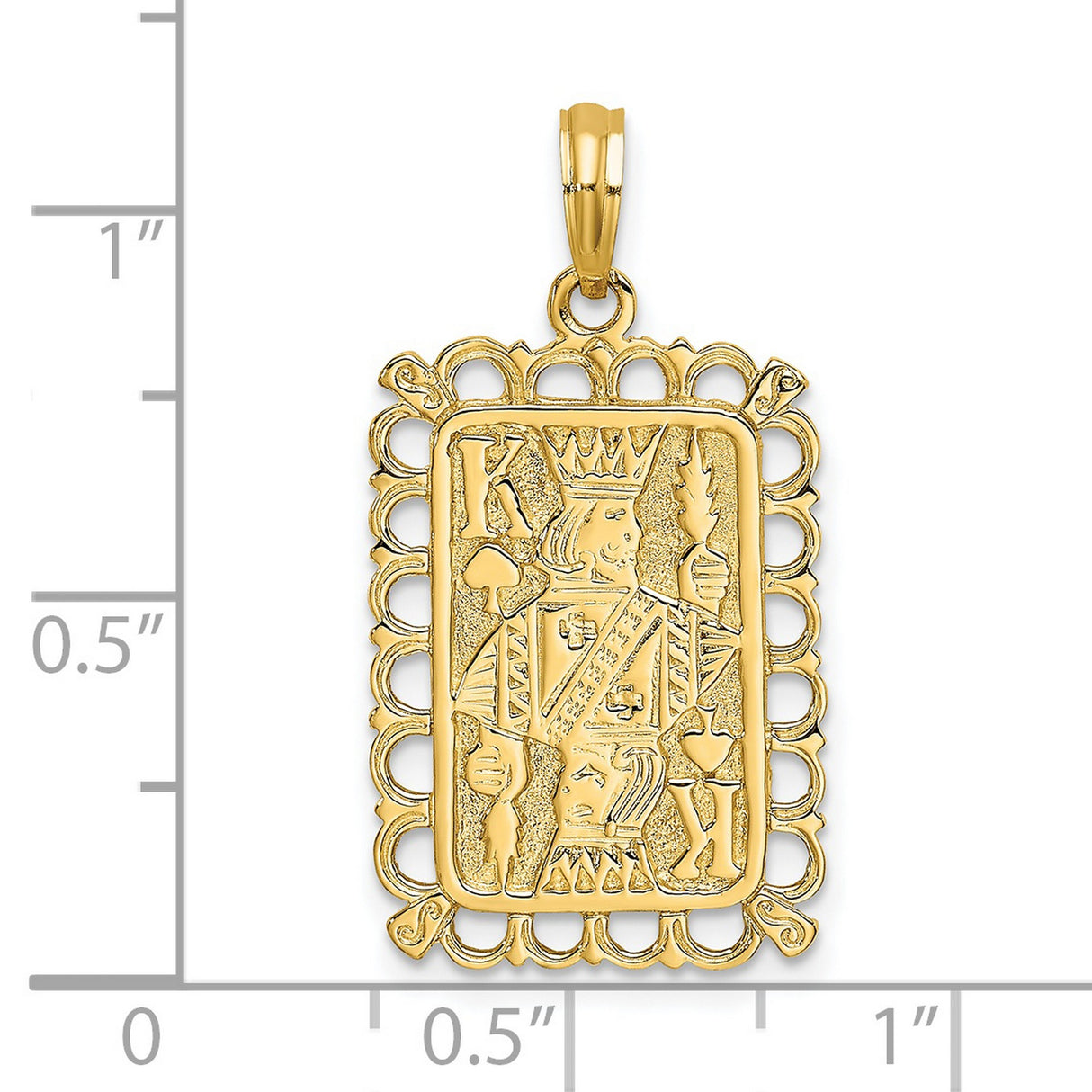 14k Yellow Gold King of Spades Rectangular Pendant, Scalloped Card Charm