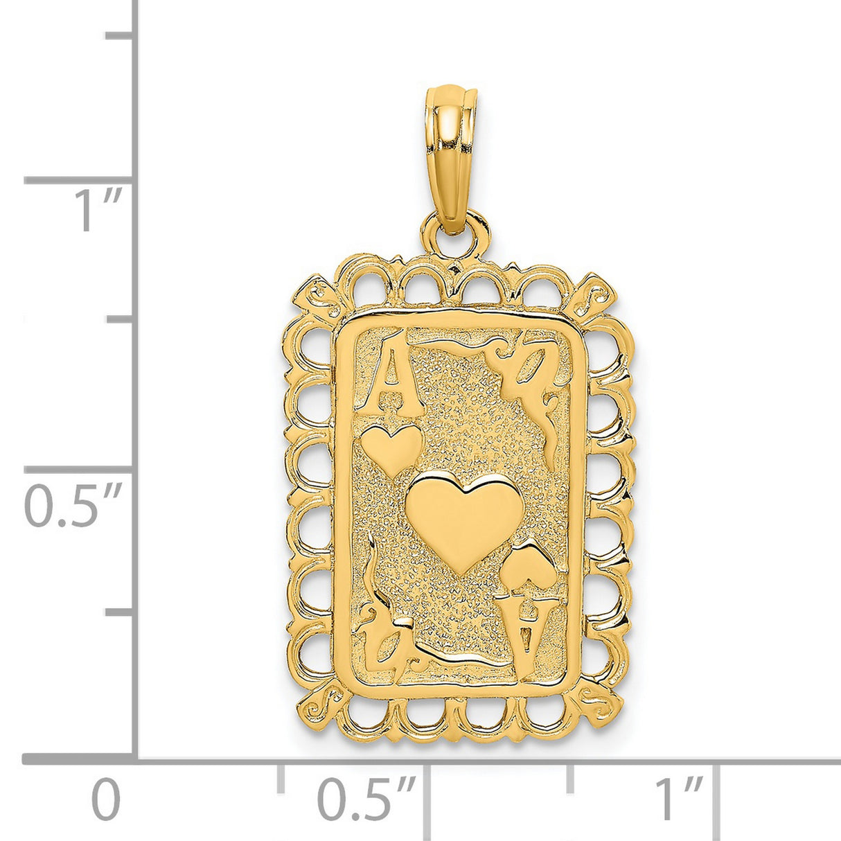14k Yellow Gold Ace of Hearts Pendant, Heart Playing Card Charm, Romantic Jewelry for Women