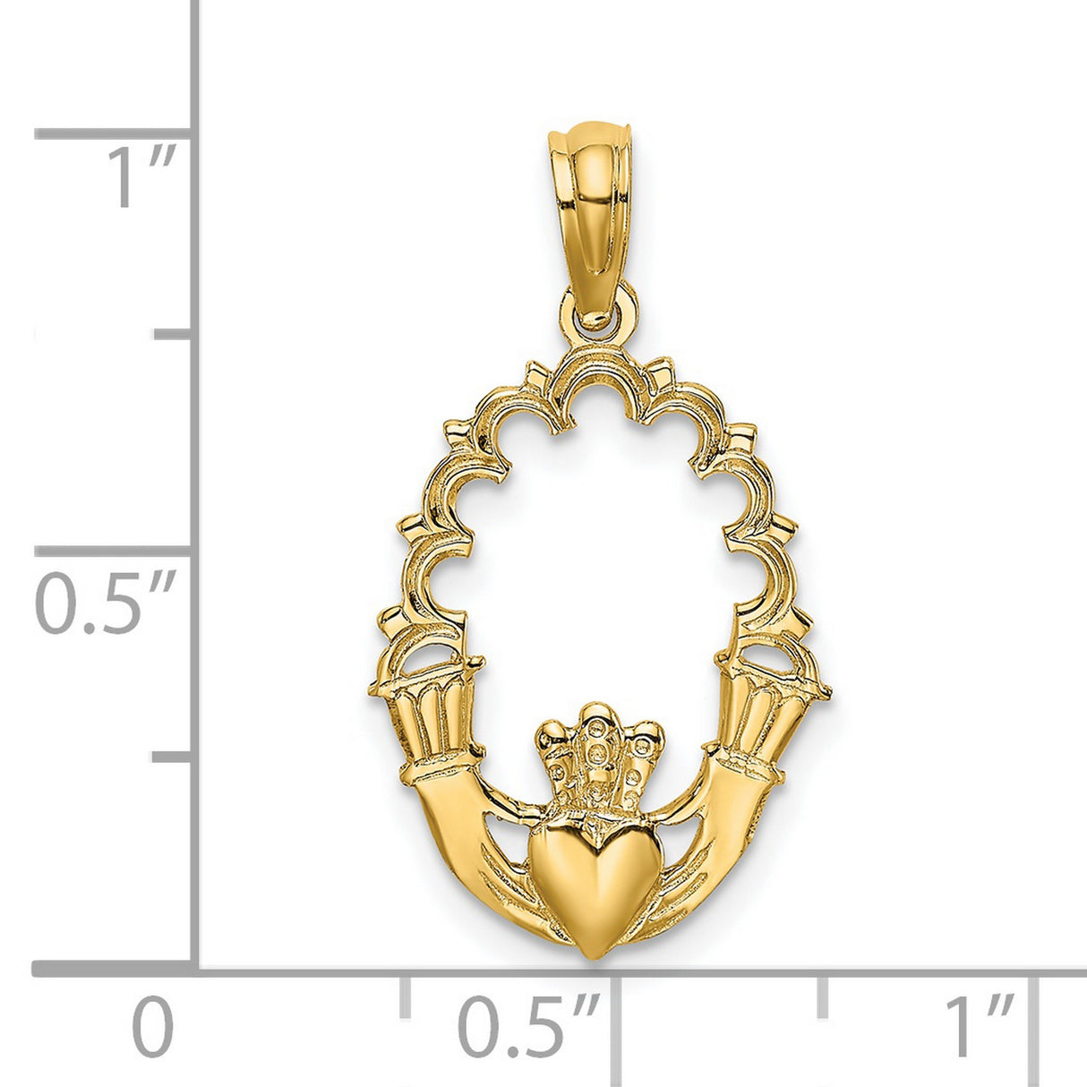 14k Yellow Gold Claddagh Pendant with Crowned Heart and Hands, Celtic Symbol of Love and Friendship