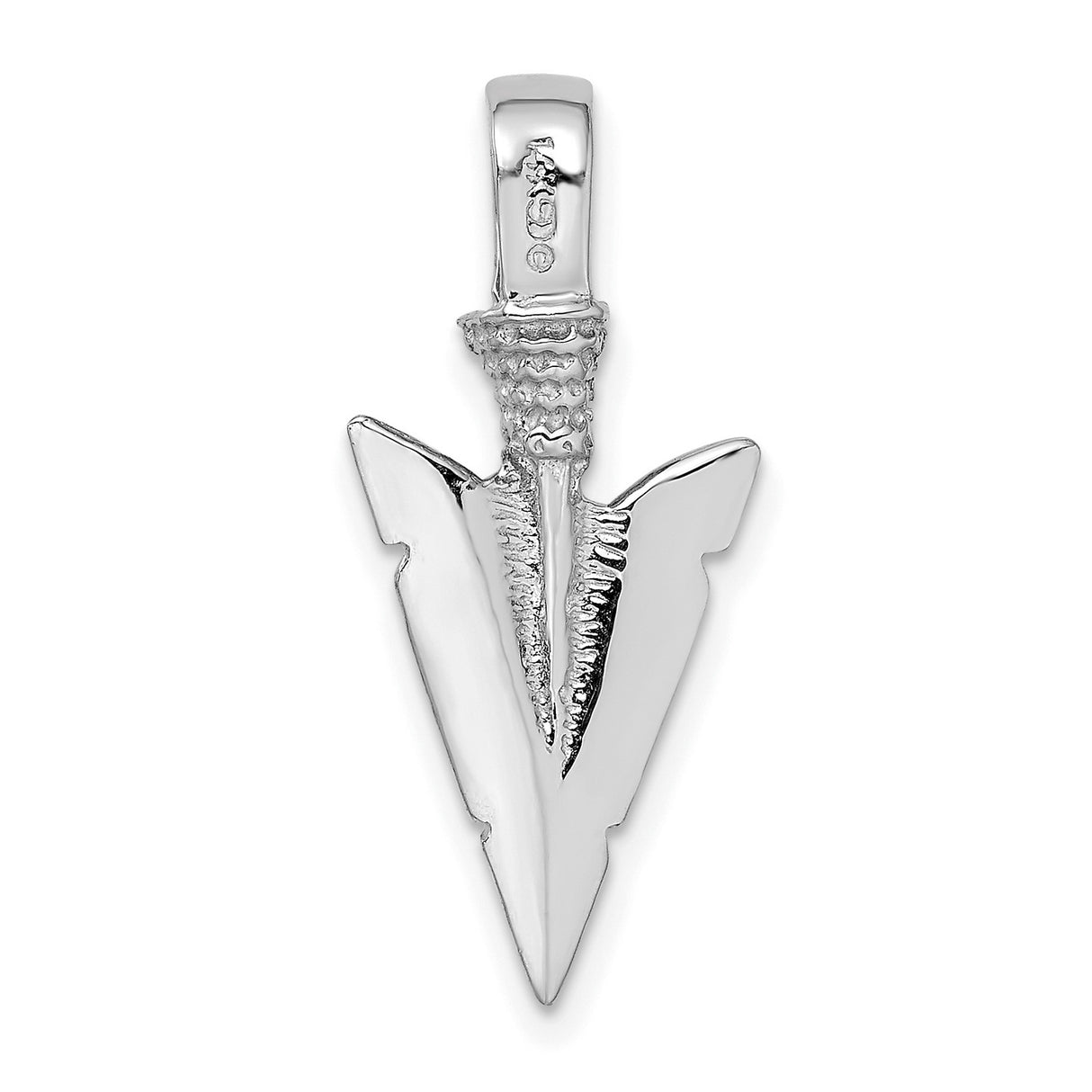 14k White Gold Arrowhead Pendant, Textured Tribal Design, Symbol of Strength and Direction