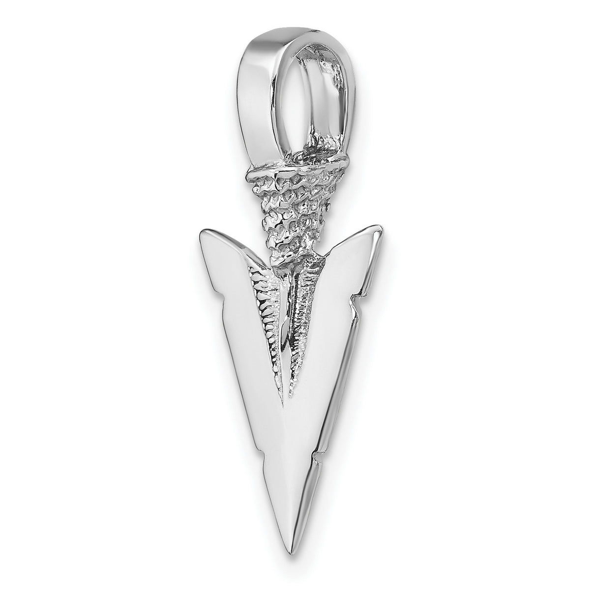 14k White Gold Arrowhead Pendant, Textured Tribal Design, Symbol of Strength and Direction