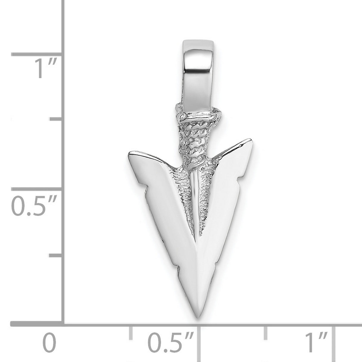 14k White Gold Arrowhead Pendant, Textured Tribal Design, Symbol of Strength and Direction