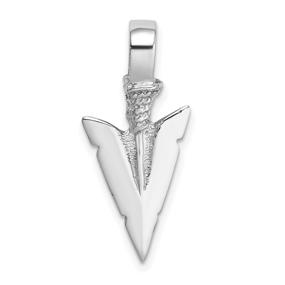 14k White Gold Arrowhead Pendant, Textured Tribal Design, Symbol of Strength and Direction