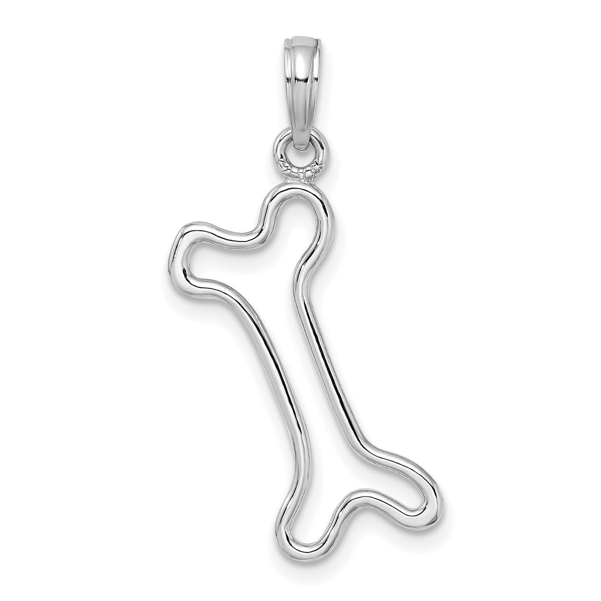 14k White Gold Dog Bone Outline Pendant, Minimalist Pet Lover Charm