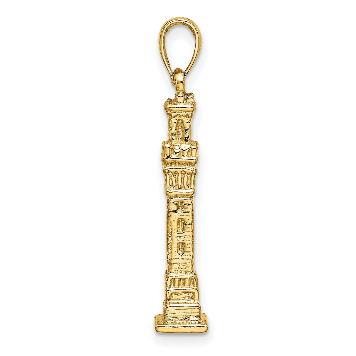 14k Yellow Gold Obelisk Pendant with Egyptian Column Design and Hieroglyph Details