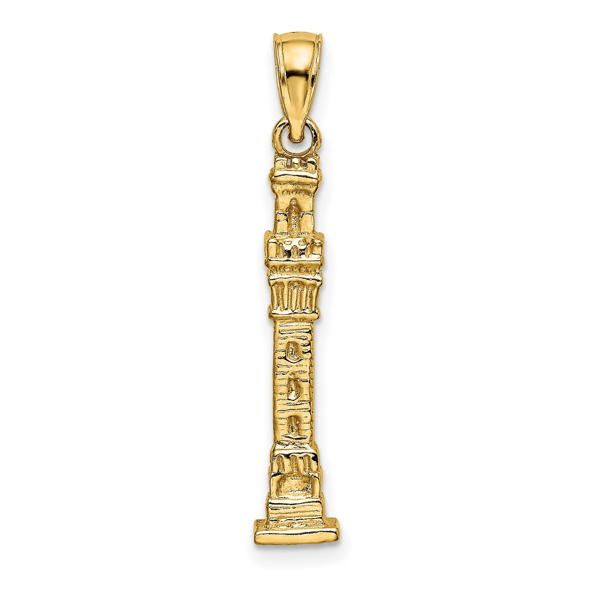 14k Yellow Gold Obelisk Pendant with Egyptian Column Design and Hieroglyph Details