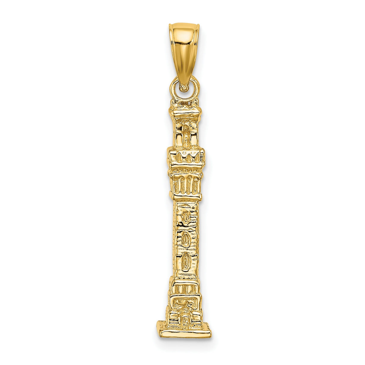 14k Yellow Gold Obelisk Pendant with Egyptian Column Design and Hieroglyph Details