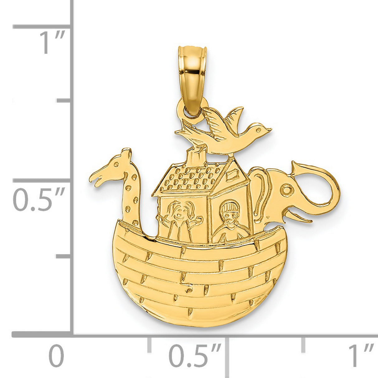 14k Yellow Gold Noahs Ark Pendant with Animals and Figures, Christian Religious Charm