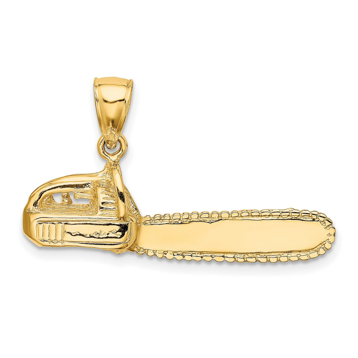 14k Yellow Gold Chainsaw Pendant, Miniature Tool Charm with Rugged Detail, Hip Hop Style