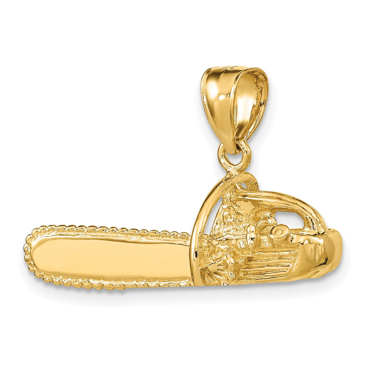 14k Yellow Gold Chainsaw Pendant, Miniature Tool Charm with Rugged Detail, Hip Hop Style