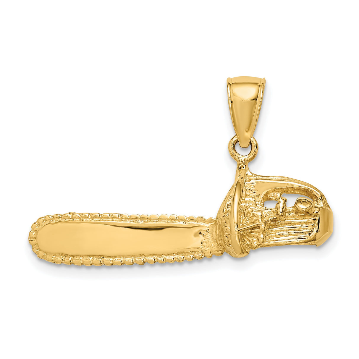 14k Yellow Gold Chainsaw Pendant, Miniature Tool Charm with Rugged Detail, Hip Hop Style