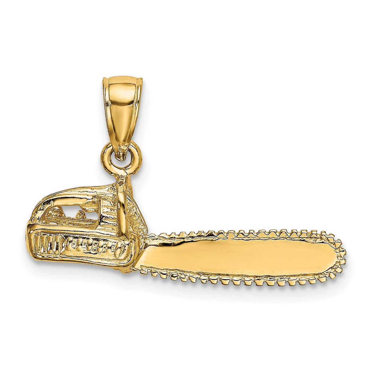 14k Yellow Gold Chainsaw Pendant, Rugged Industrial Tool Charm for Men or Unisex Wear