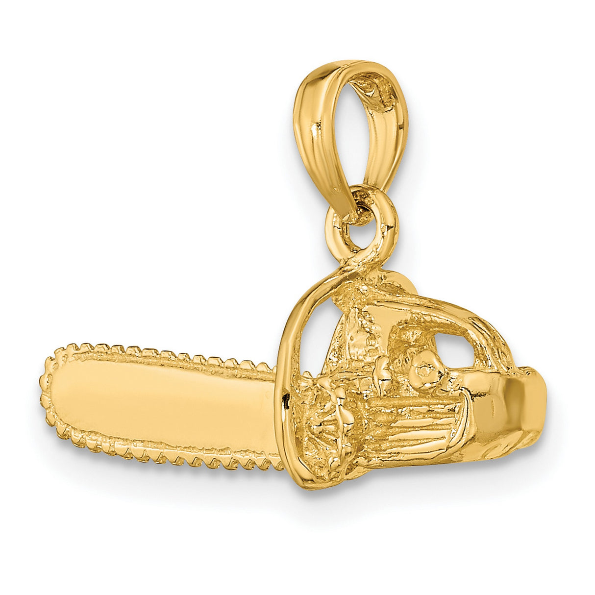 14k Yellow Gold Chainsaw Pendant, Rugged Industrial Tool Charm for Men or Unisex Wear