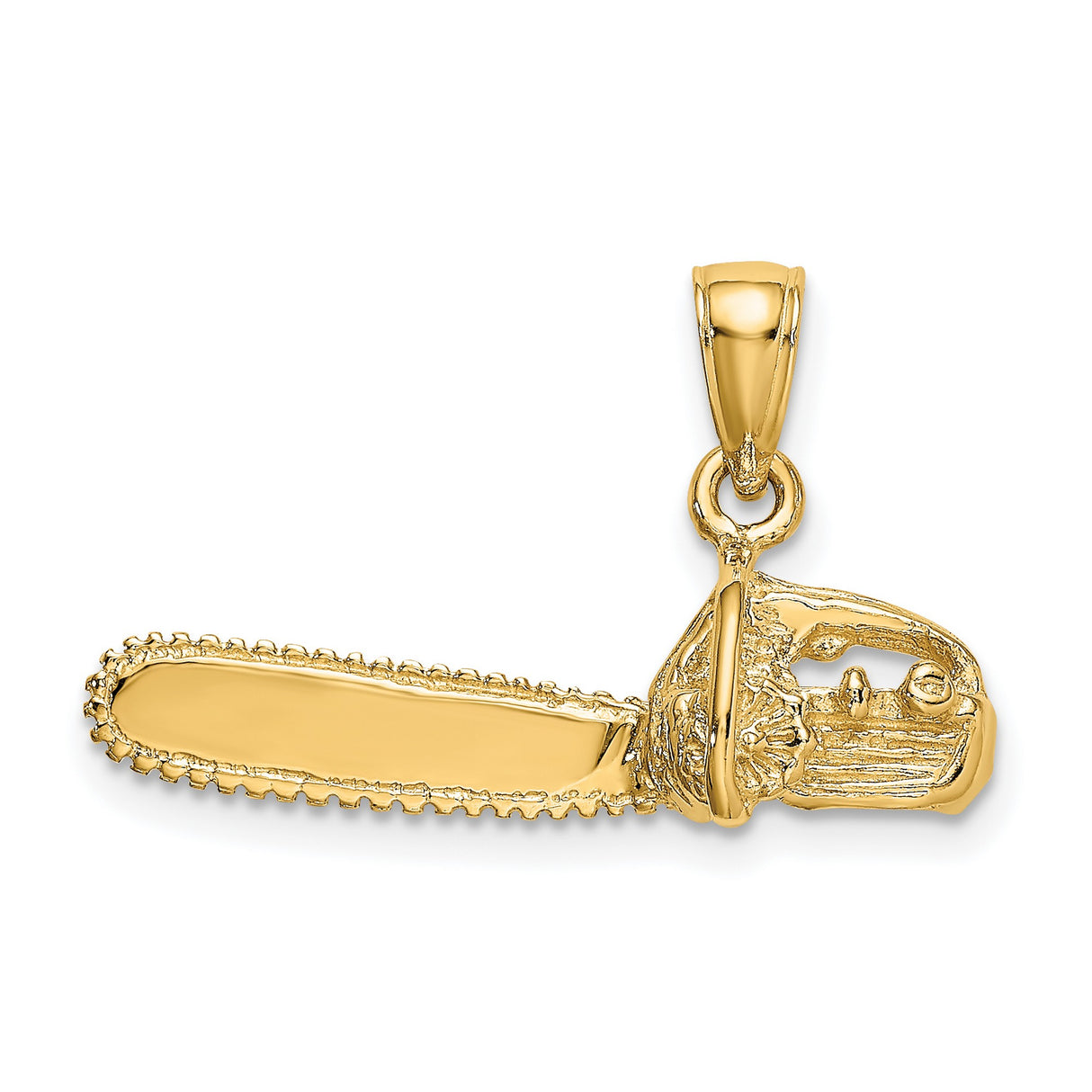 14k Yellow Gold Chainsaw Pendant, Rugged Industrial Tool Charm for Men or Unisex Wear