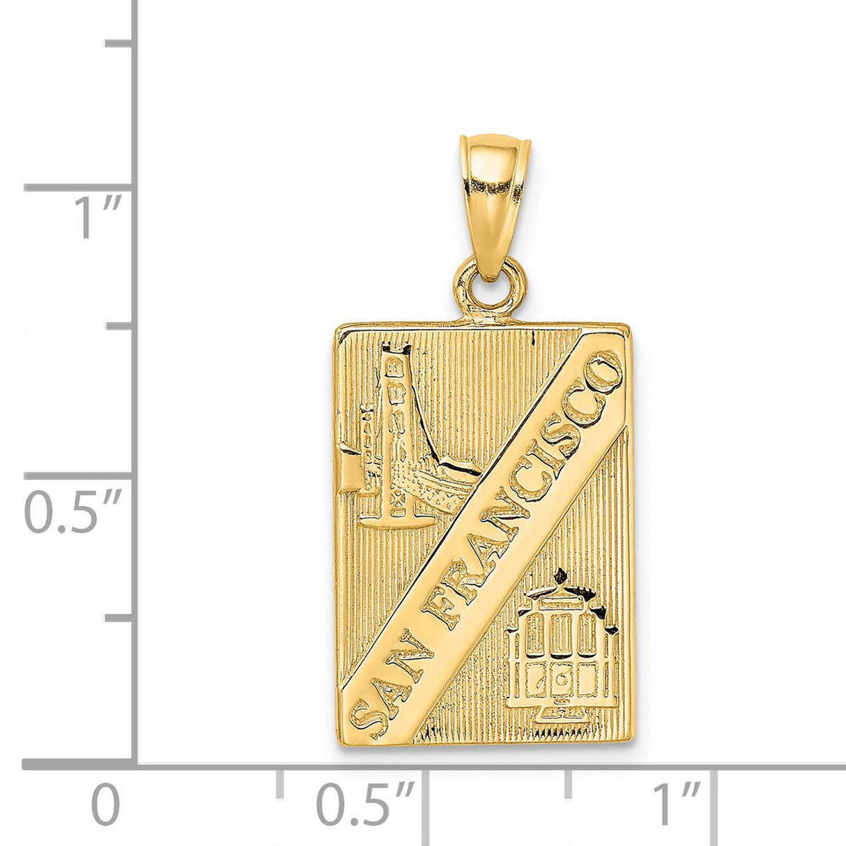 14k Yellow Gold San Francisco Pendant with Golden Gate Bridge and Cable Car Design