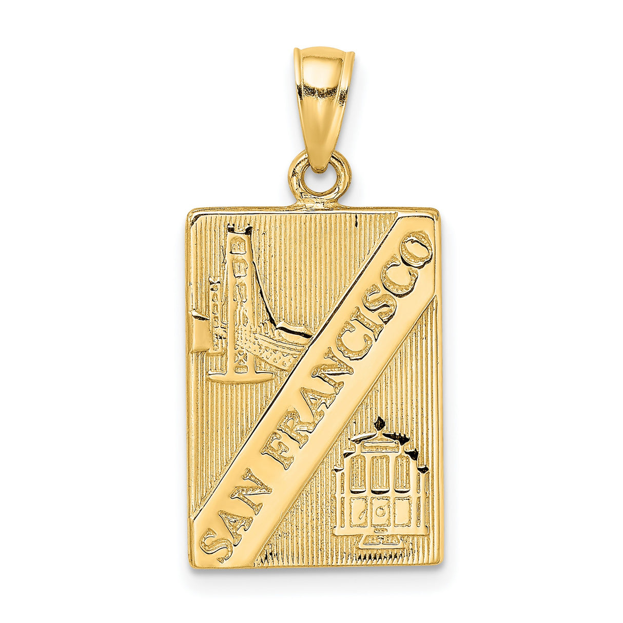 14k Yellow Gold San Francisco Pendant with Golden Gate Bridge and Cable Car Design