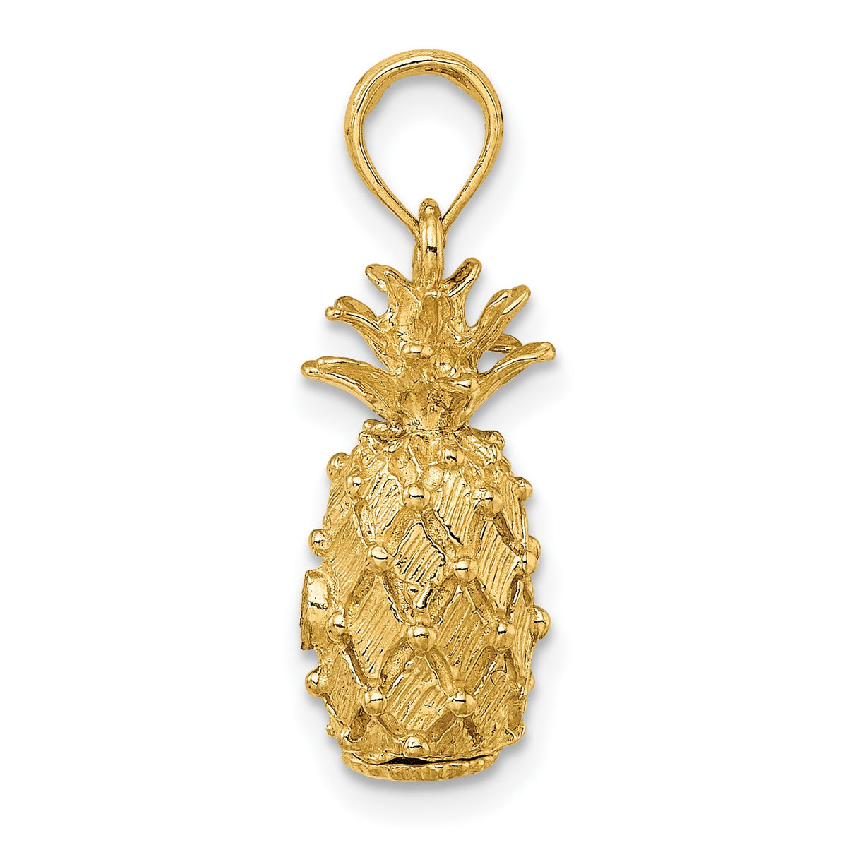 14k Yellow Gold Pineapple Pendant Charm, Tropical Fruit Design, Unisex Summer Jewelry